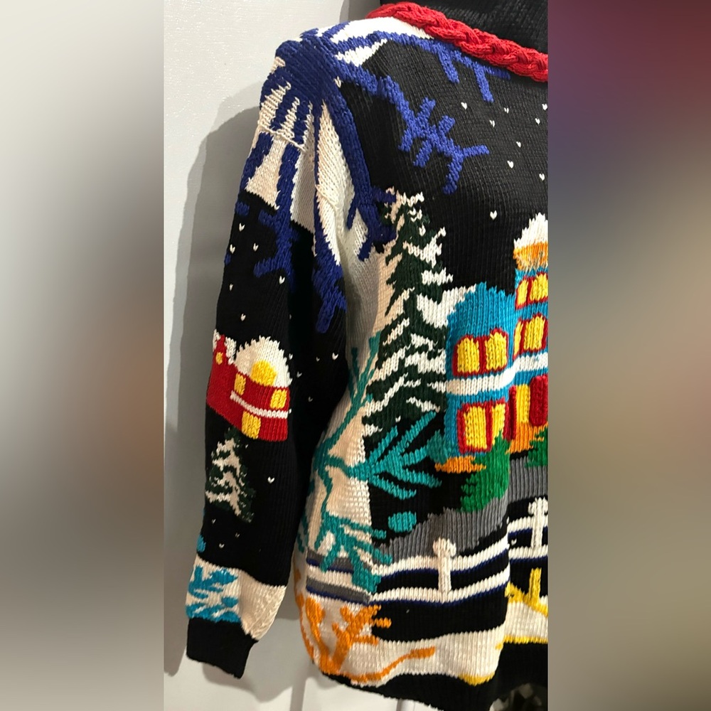 Vintage 80’s Berek Sweater Hand Knitted by Marta D Winter Village Scene Large - Picture 8 of 9